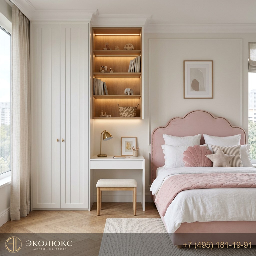Детская спальня с интегрированным шкафом и рабочей зоной